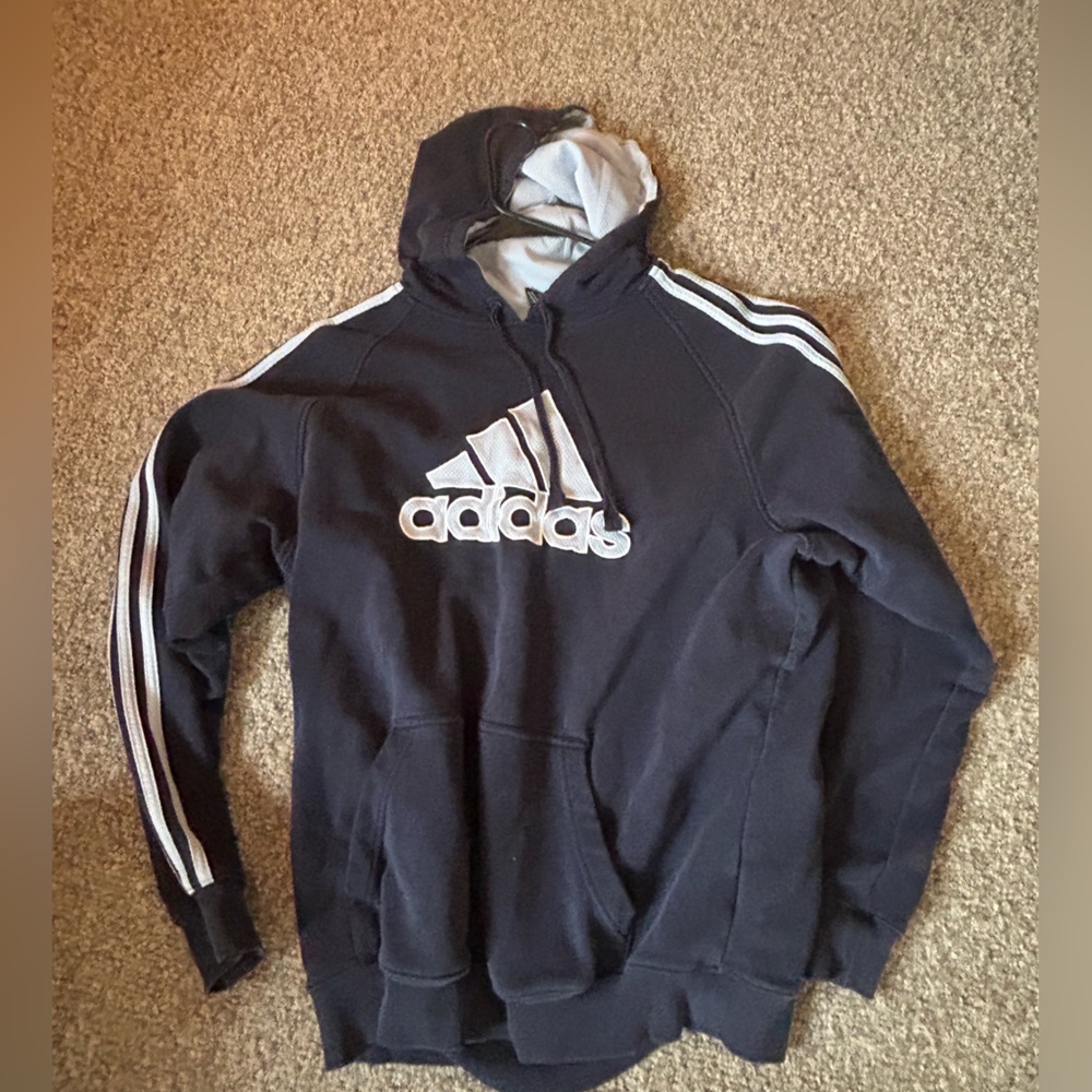 adidas Black Hoodie with White Logo and Stripes